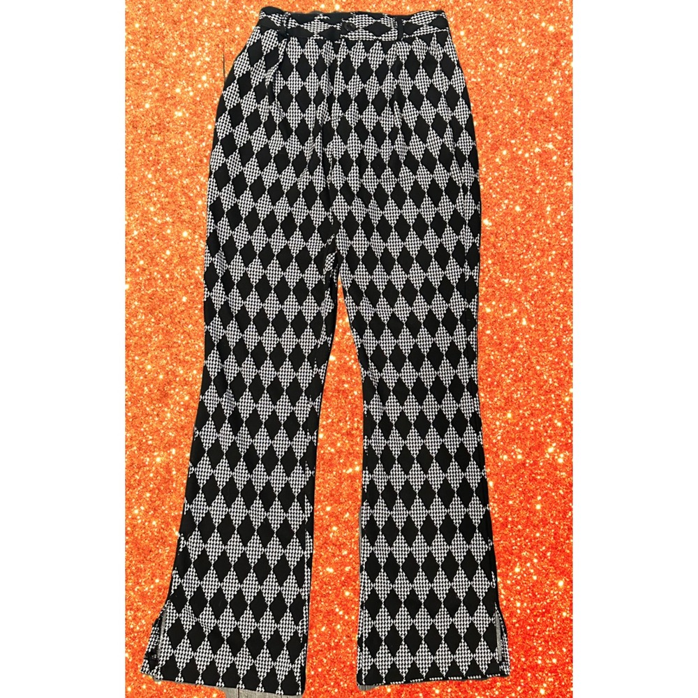 Tidal Nest‎ Black White Diamond Print Flared Leg Pants Women's Size Small